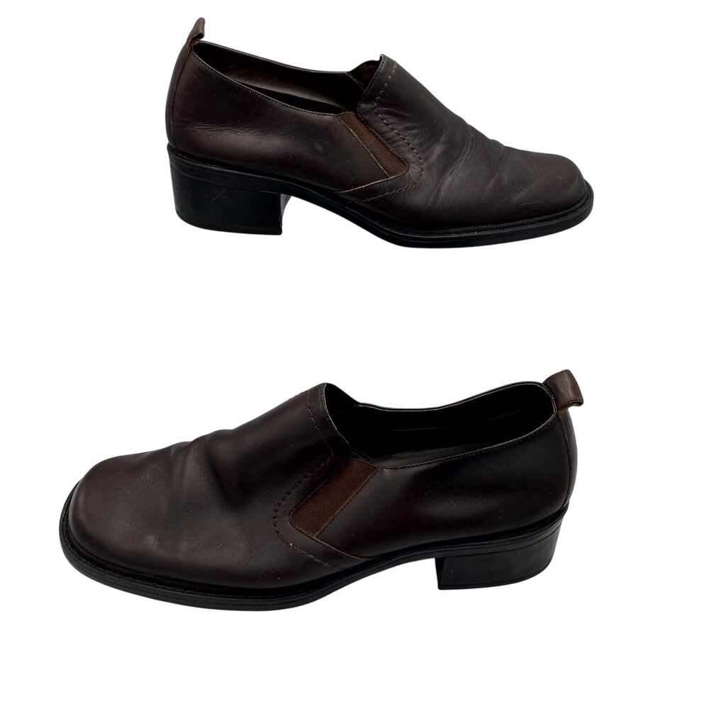 Aerosoles Peeper Women 7.5M Loafer Brown Leather Casual Slip-On Block Heel Shoes
